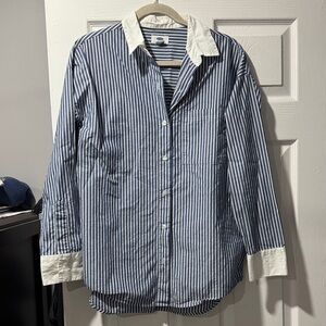 Old Navy Navy and White Striped Button Down Shirt